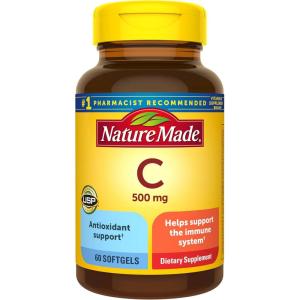 Nature Made Vitamin C 500 mg, Dietary Vitamin C Supplement for Immune Support, 60 Softgels, 60 Day Supply(60 Count (Pack of 1))