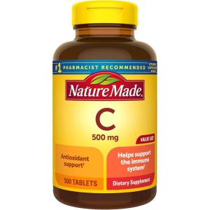 Nature Made Vitamin C 500 mg Tablets, Dietary Supplement, Vitamin C for Immune Support, 100 Tablets, 100 Day Supply(500 Count (Pack of 1))