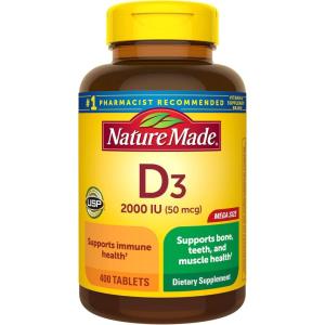 Nature Made Vitamin D3 2000 IU (50 mcg), Vitamin D Supplement for Bone, Teeth, Muscle and Immune Health Support, 100 Tablets, 100 Day Supply(400 Count (Pack of 1))