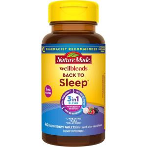 Nature Made Wellblends Back To Sleep, Lower Dose Melatonin 1 mg, L theanine 100 mg and GABA 100mg, Sleep Supplement, 40 Fast Dissolve Tablets(40 Count (Pack of 1))