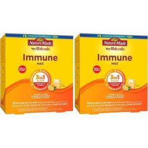 Nature Made Wellblends ImmuneMAX Fizzy Drink Mix, Vitamin C 2000mg with Zinc 20 mg, Vitamin D3 1000 IU (25 mcg), plus Seven B Vitamins and Electrolyte Hydration Blend, 30 Stick Packs(1.88 Pound (Pack of 2))