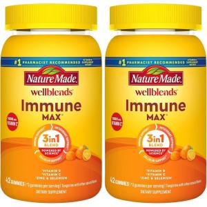 Nature Made Wellblends ImmuneMAX Gummies, Vitamin C, Zinc, and Vitamin D3, Immune Support Supplement, 42 Tangerine Flavor Gummies(42 Count (Pack of 2))