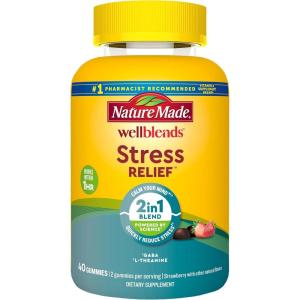 Nature Made Wellblends Stress Relief Gummies, L theanine 200mg to Help Reduce Stress, with GABA 100mg, Same Day Stress Support, 40 Strawberry Flavor Gummies(40 Count (Pack of 1))