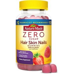 Nature Made Zero Sugar Hair Skin Nails Gummies, Biotin 2500 mcg per Serving, 120 Sugar Free Gummies, 60 Day Supply(120 Count (Pack of 1))