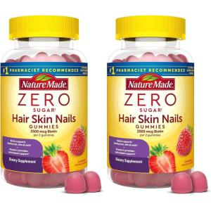 Nature Made Zero Sugar Hair Skin Nails Gummies, Biotin 2500 mcg per Serving, 120 Sugar Free Gummies, 60 Day Supply(120 Count (Pack of 2))