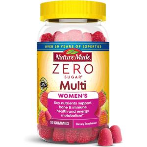 Nature Made Zero Sugar Multivitamin Women’s Gummies, Bone & Immune Support, Aspartame Free, 90 Sugar Free Multivitamin Gummies, 45 Day Supply