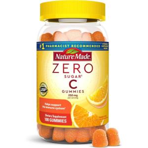 Nature Made Zero Sugar Vitamin C Gummies 250 mg Per Serving, Immune & Antioxidant Support, Aspartame Free, 100 Sugar Free Vitamin C Gummies, 50 Day Supply