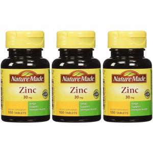 Nature Made Zinc 30 mg, Zinc Supplements for Men & Women, Dietary Supplement for Immune Health and Antioxidant Support, 100 Tablets, 100 Day Supply(100 Count (Pack of 3))