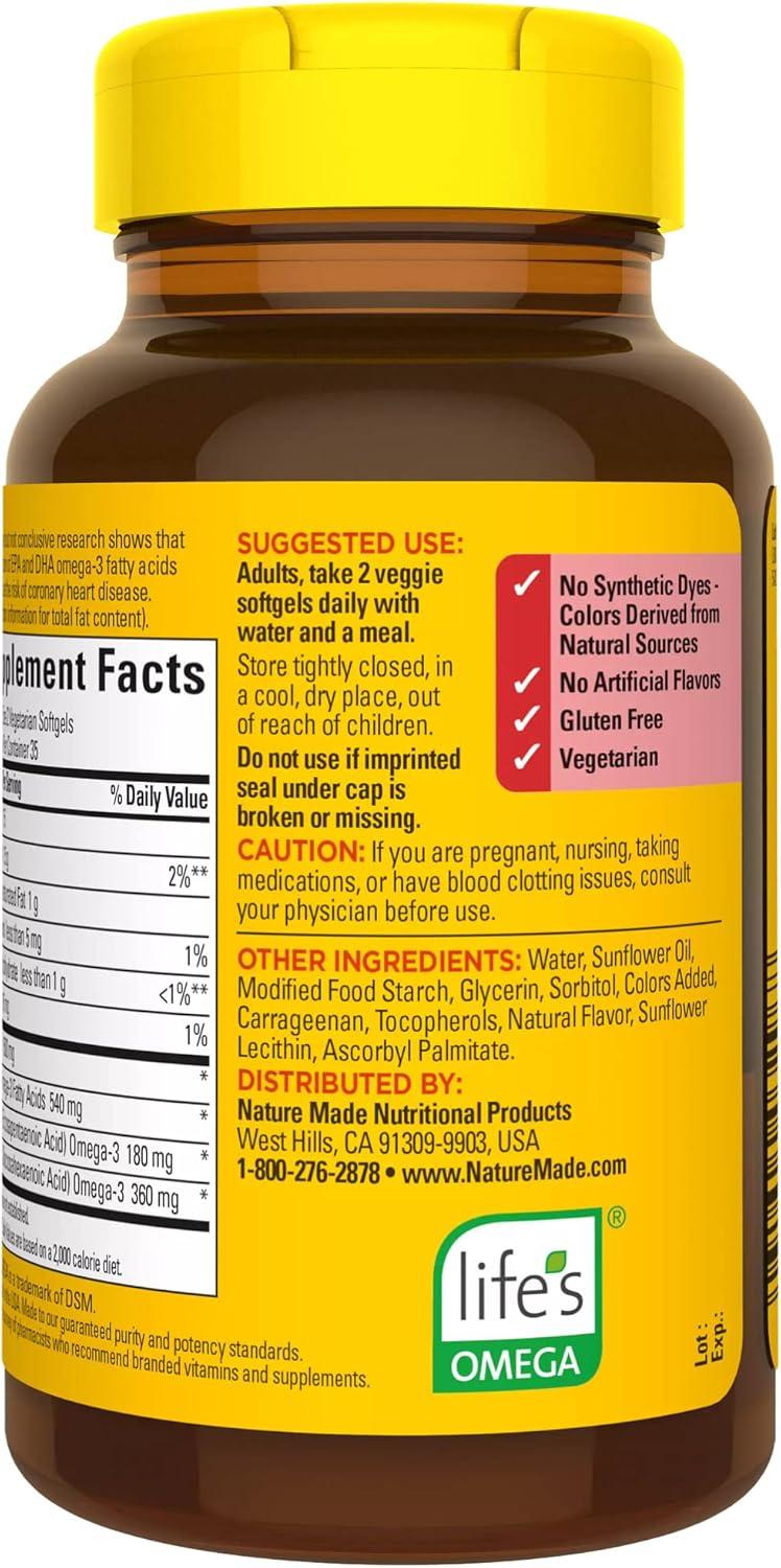 image:imageNature Made Algae Oil Omega 3 Supplement 540mg Omega 3 Fish Oil Alternative 70 Veggie Softgels Sustainable PlantBased for Healthy Heart Brain and Eye Support 70 Softgels70 Count Pack of 2