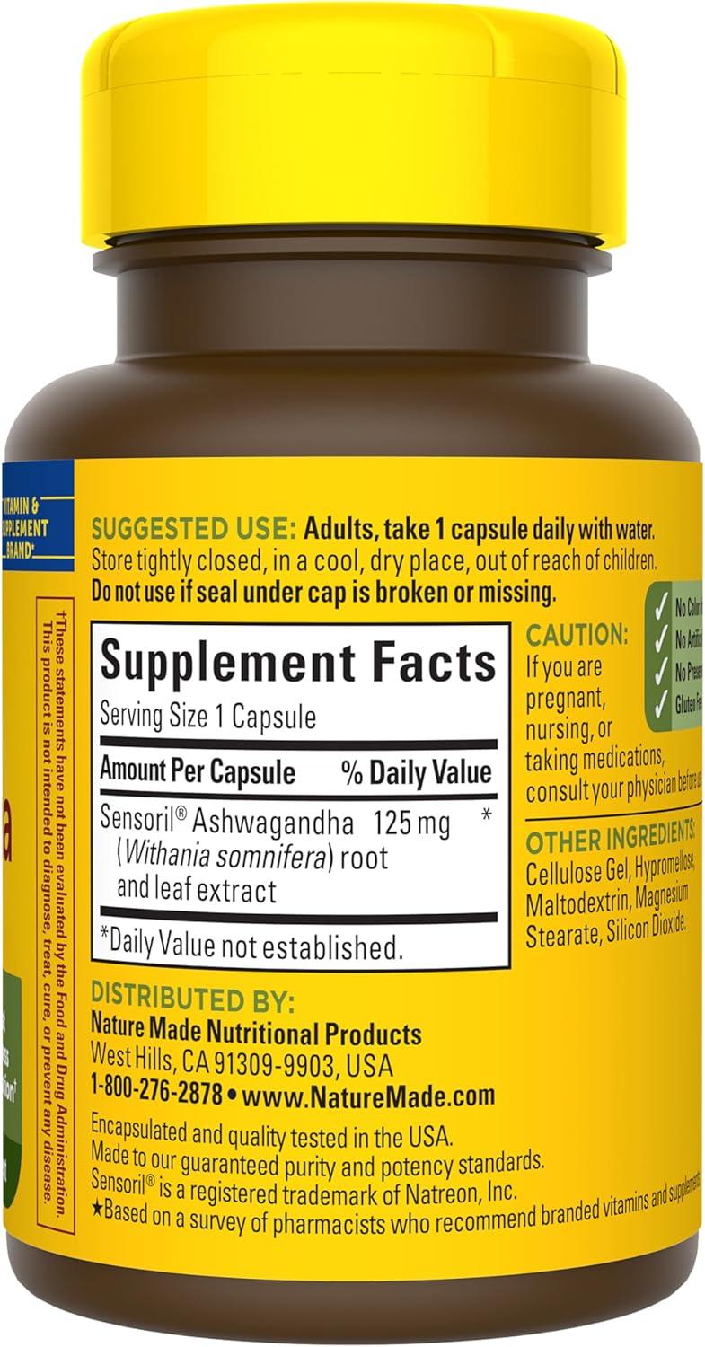 image:imageNature Made Ashwagandha Capsules 125mg for Stress Support Ashwagandha Supplements 60 Capsules 60 Day Supply60 Count Pack of 1
