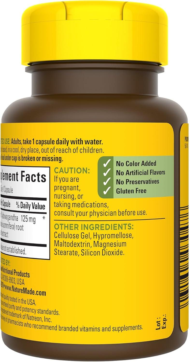 image:imageNature Made Ashwagandha Capsules 125mg for Stress Support Ashwagandha Supplements 60 Capsules 60 Day Supply60 Count Pack of 1