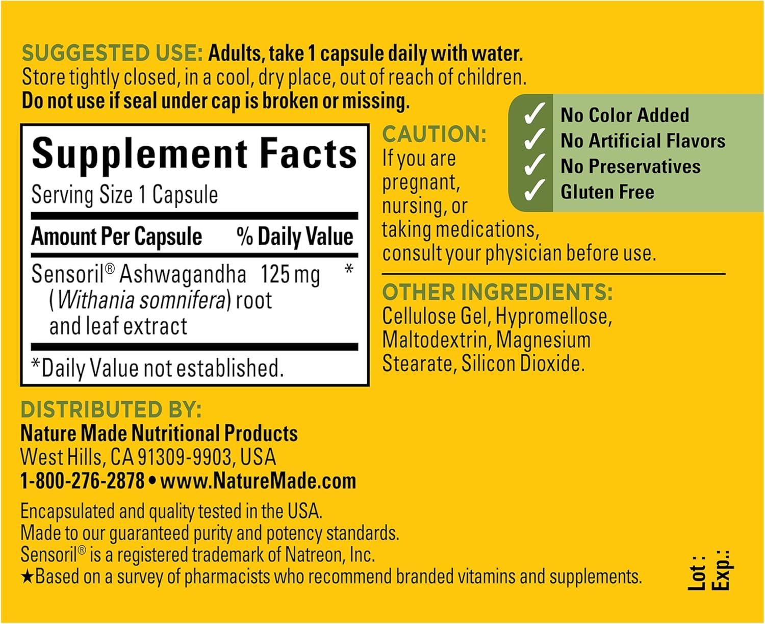 image:imageNature Made Ashwagandha Capsules 125mg for Stress Support Ashwagandha Supplements 60 Capsules 60 Day Supply60 Count Pack of 1