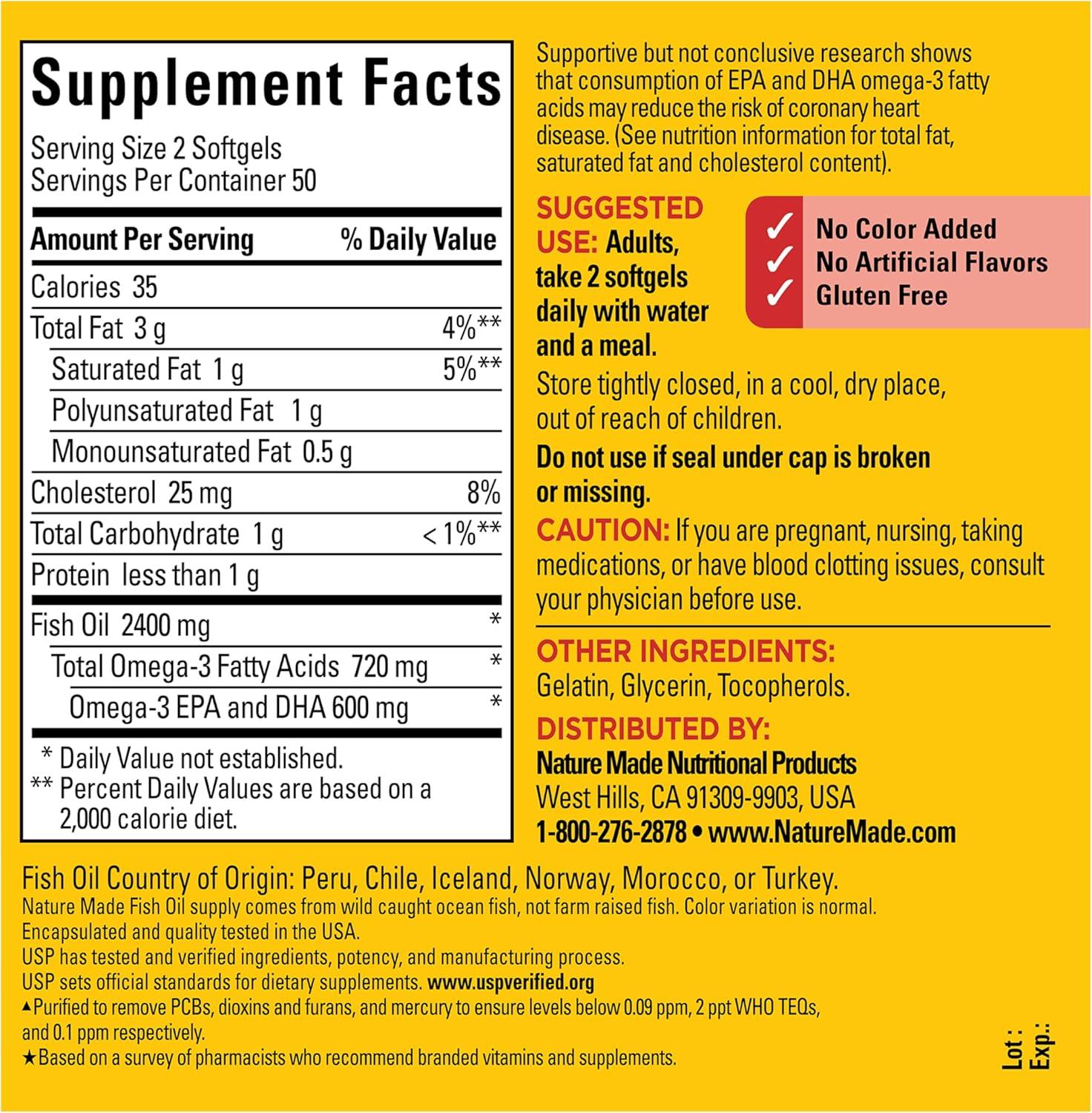 image:imageNature Made Burp Less Fish Oil Omega 3 Supplements 1200 mg Softgels EPA DHA Omega 3 Fish Oil Supplements for Healthy Heart Support 60 Softgels 30 Day Supply100 Count Pack of 1