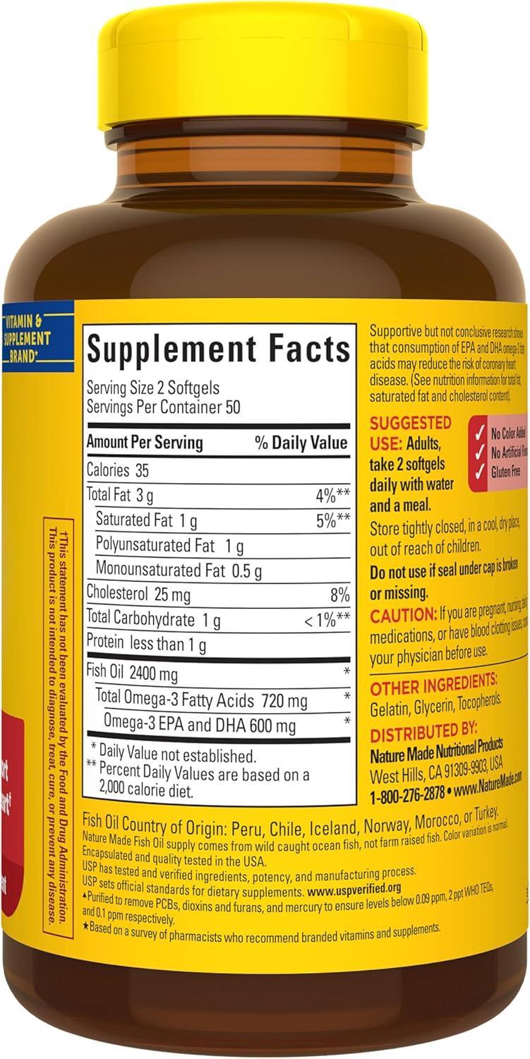 image:imageNature Made Burp Less Fish Oil Omega 3 Supplements 1200 mg Softgels EPA DHA Omega 3 Fish Oil Supplements for Healthy Heart Support 60 Softgels 30 Day Supply100 Count Pack of 1