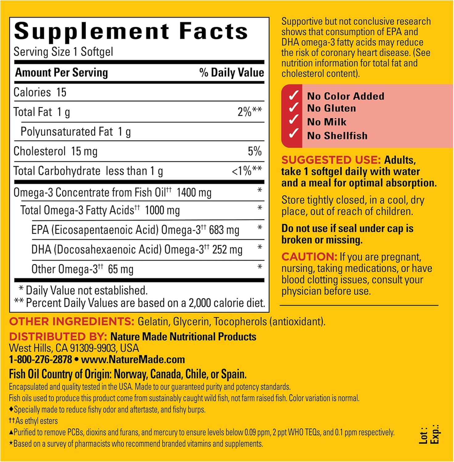 image:imageNature Made Burp Less Fish Oil Omega 3 Supplements 1200 mg Softgels EPA DHA Omega 3 Fish Oil Supplements for Healthy Heart Support 60 Softgels 30 Day Supply90 Count Pack of 1