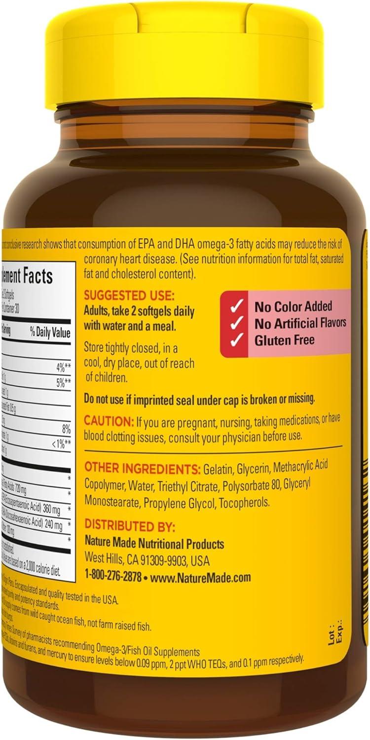 image:imageNature Made Burp Less Fish Oil Omega 3 Supplements 1200 mg Softgels EPA DHA Omega 3 Fish Oil Supplements for Healthy Heart Support 60 Softgels 30 Day Supply60 Count Pack of 3