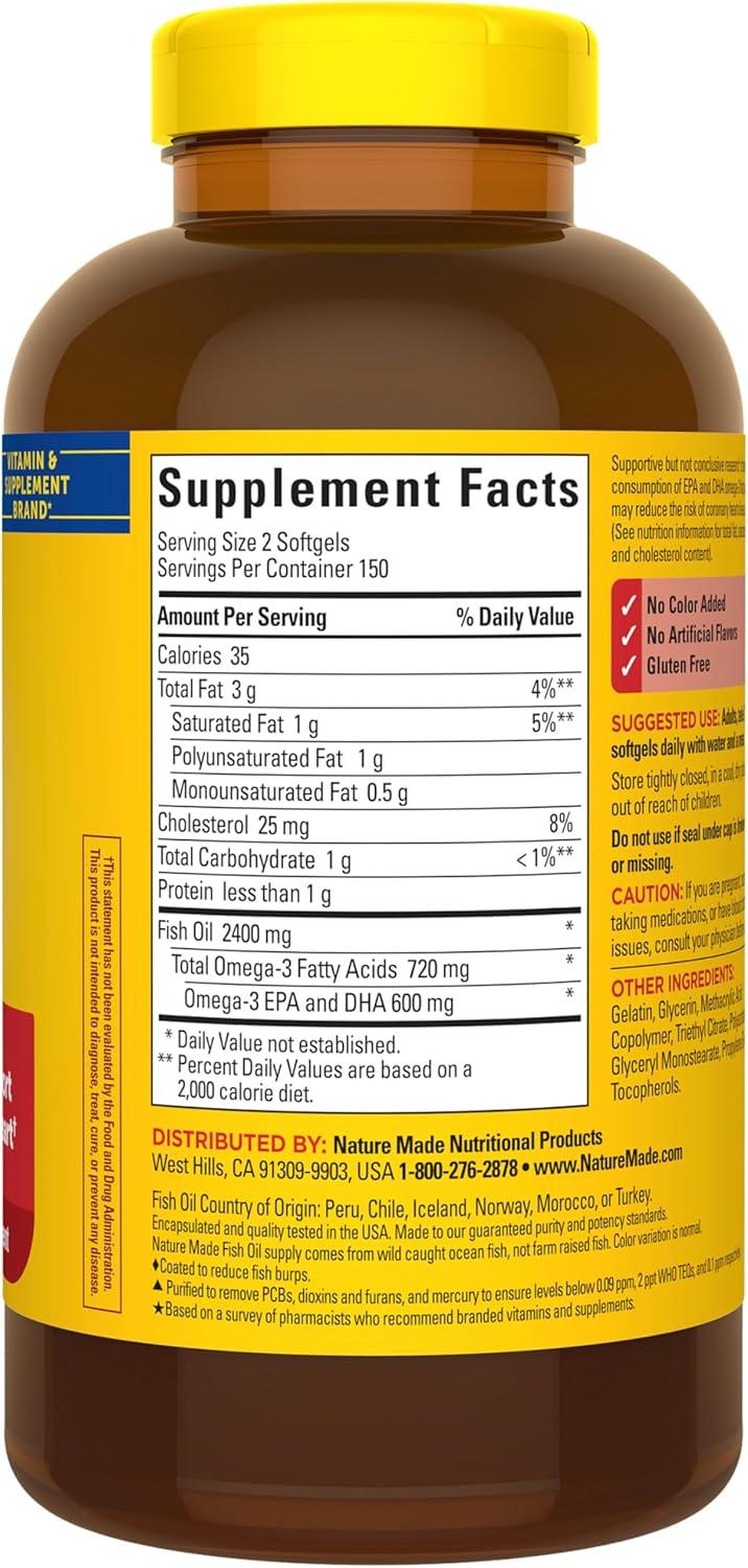image:imageNature Made Burp Less Fish Oil Omega 3 Supplements 1200 mg Softgels EPA DHA Omega 3 Fish Oil Supplements for Healthy Heart Support 60 Softgels 30 Day Supply300 Count Pack of 1