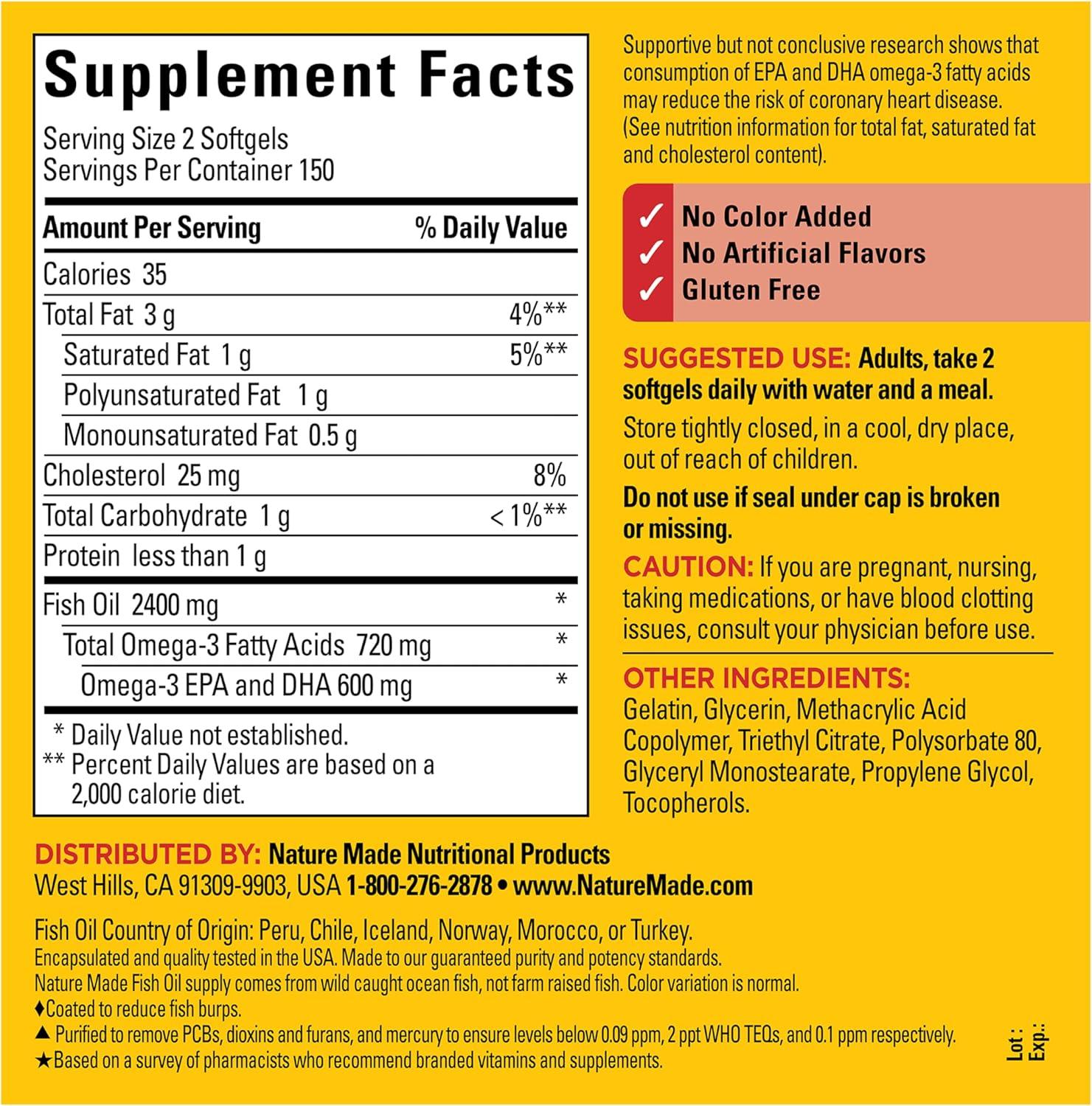 image:imageNature Made Burp Less Fish Oil Omega 3 Supplements 1200 mg Softgels EPA DHA Omega 3 Fish Oil Supplements for Healthy Heart Support 60 Softgels 30 Day Supply300 Count Pack of 1
