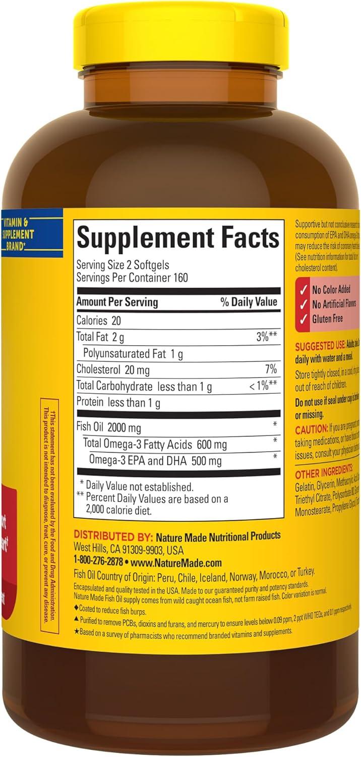 image:imageNature Made Burp Less Fish Oil Omega 3 Supplements 1200 mg Softgels EPA DHA Omega 3 Fish Oil Supplements for Healthy Heart Support 60 Softgels 30 Day Supply320 Count Pack of 1