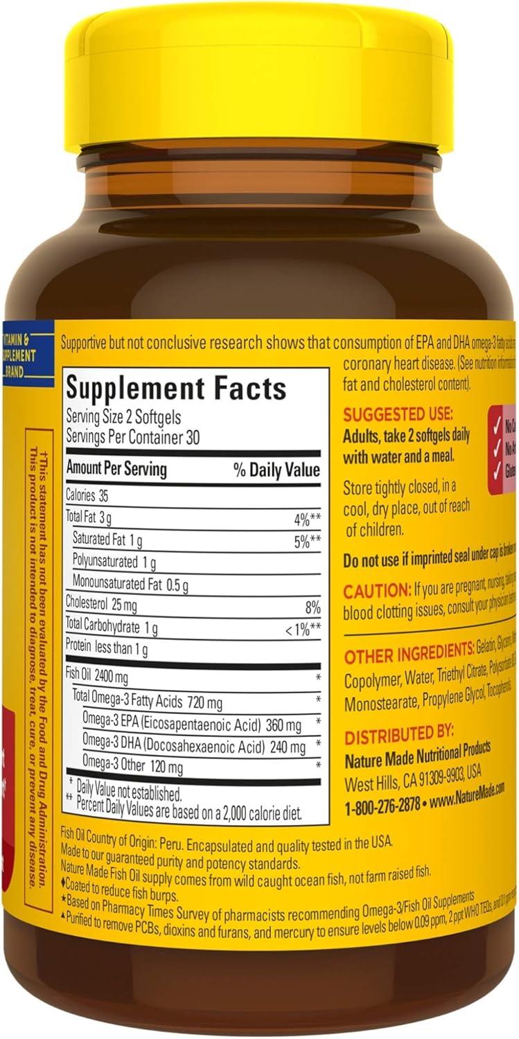 image:imageNature Made Burp Less Fish Oil Omega 3 Supplements 1200 mg Softgels EPA DHA Omega 3 Fish Oil Supplements for Healthy Heart Support 60 Softgels 30 Day Supply60 Count Pack of 3