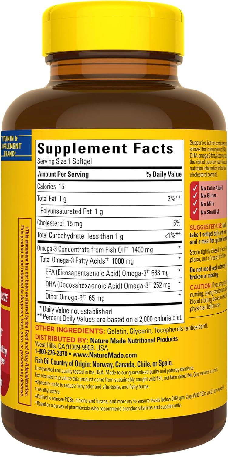 image:imageNature Made Burp Less Fish Oil Omega 3 Supplements 1200 mg Softgels EPA DHA Omega 3 Fish Oil Supplements for Healthy Heart Support 60 Softgels 30 Day Supply90 Count Pack of 1
