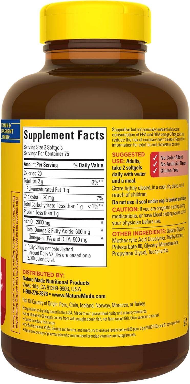 image:imageNature Made Burp Less Fish Oil Omega 3 Supplements 1200 mg Softgels EPA DHA Omega 3 Fish Oil Supplements for Healthy Heart Support 60 Softgels 30 Day Supply150 Count Pack of 1
