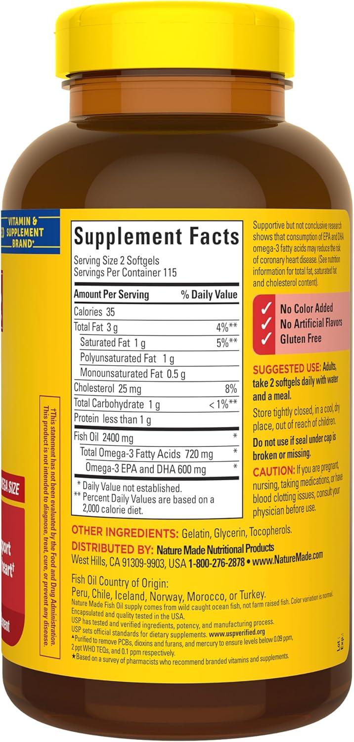 image:imageNature Made Burp Less Fish Oil Omega 3 Supplements 1200 mg Softgels EPA DHA Omega 3 Fish Oil Supplements for Healthy Heart Support 60 Softgels 30 Day Supply230 Count Pack of 1