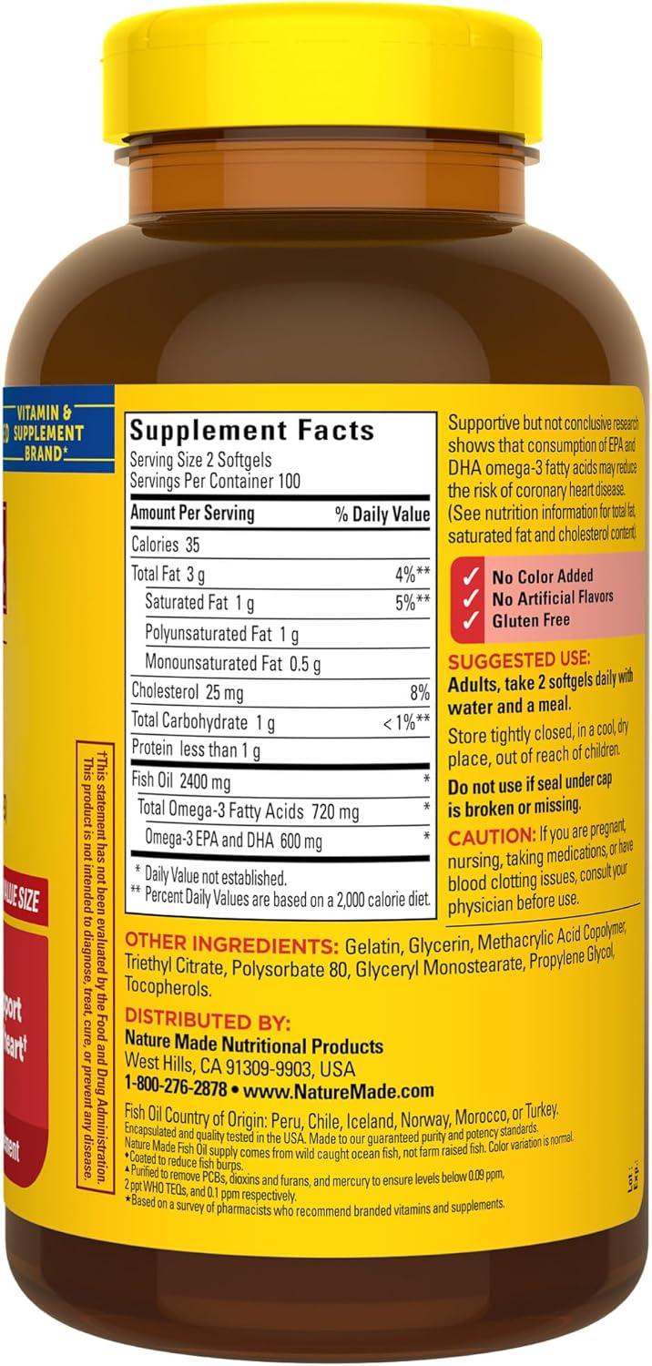 image:imageNature Made Burp Less Fish Oil Omega 3 Supplements 1200 mg Softgels EPA DHA Omega 3 Fish Oil Supplements for Healthy Heart Support 60 Softgels 30 Day Supply200 Count Pack of 1