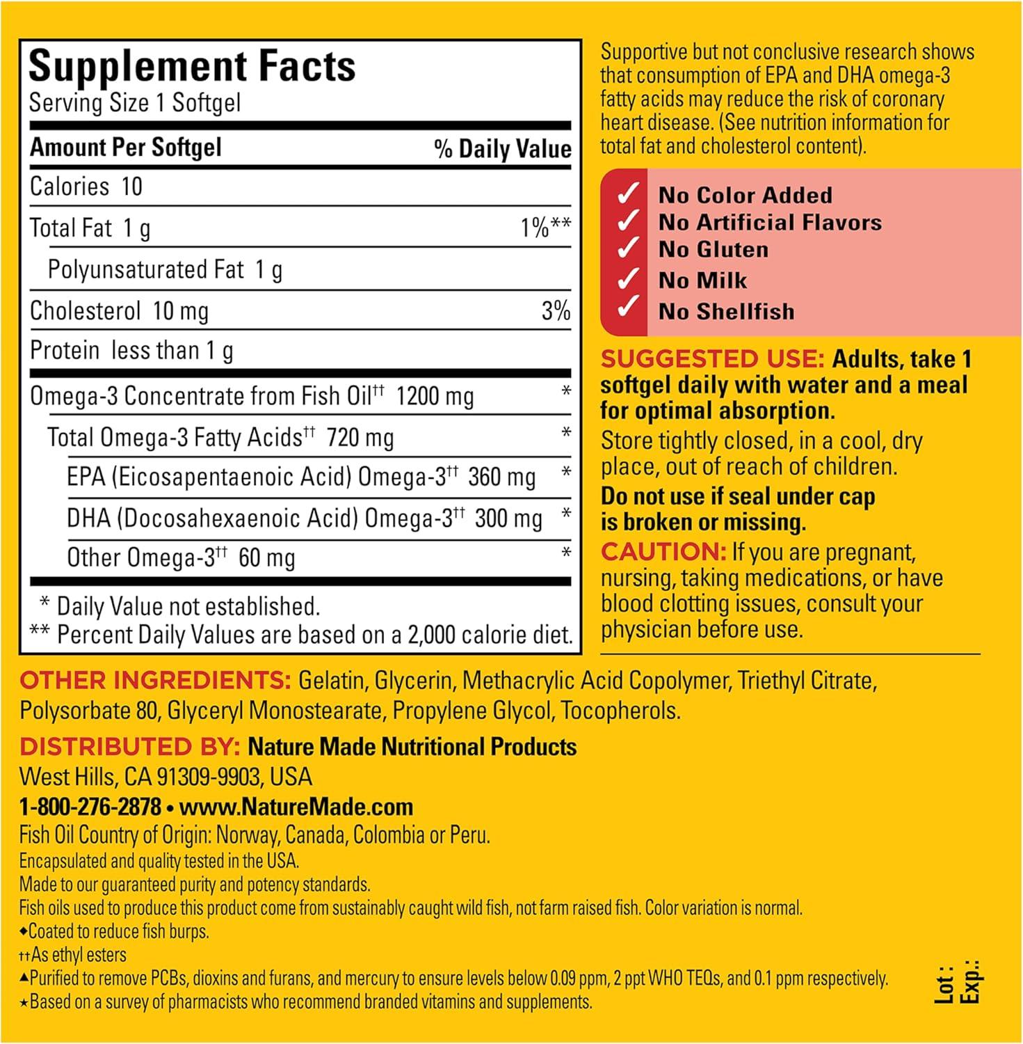 image:imageNature Made Burp Less Fish Oil Omega 3 Supplements 1200 mg Softgels EPA DHA Omega 3 Fish Oil Supplements for Healthy Heart Support 60 Softgels 30 Day Supply120 Count Pack of 1