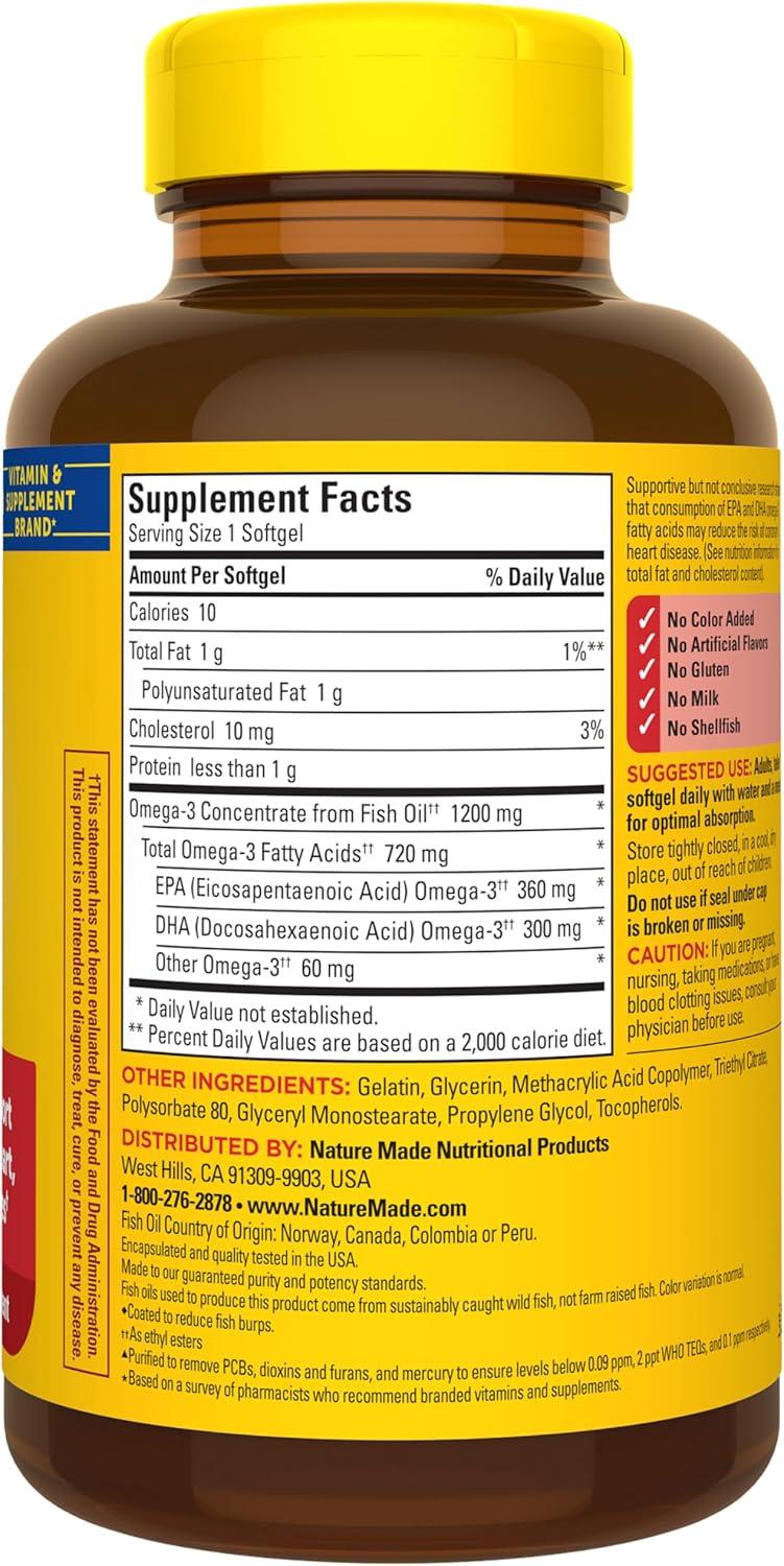 image:imageNature Made Burp Less Fish Oil Omega 3 Supplements 1200 mg Softgels EPA DHA Omega 3 Fish Oil Supplements for Healthy Heart Support 60 Softgels 30 Day Supply120 Count Pack of 1