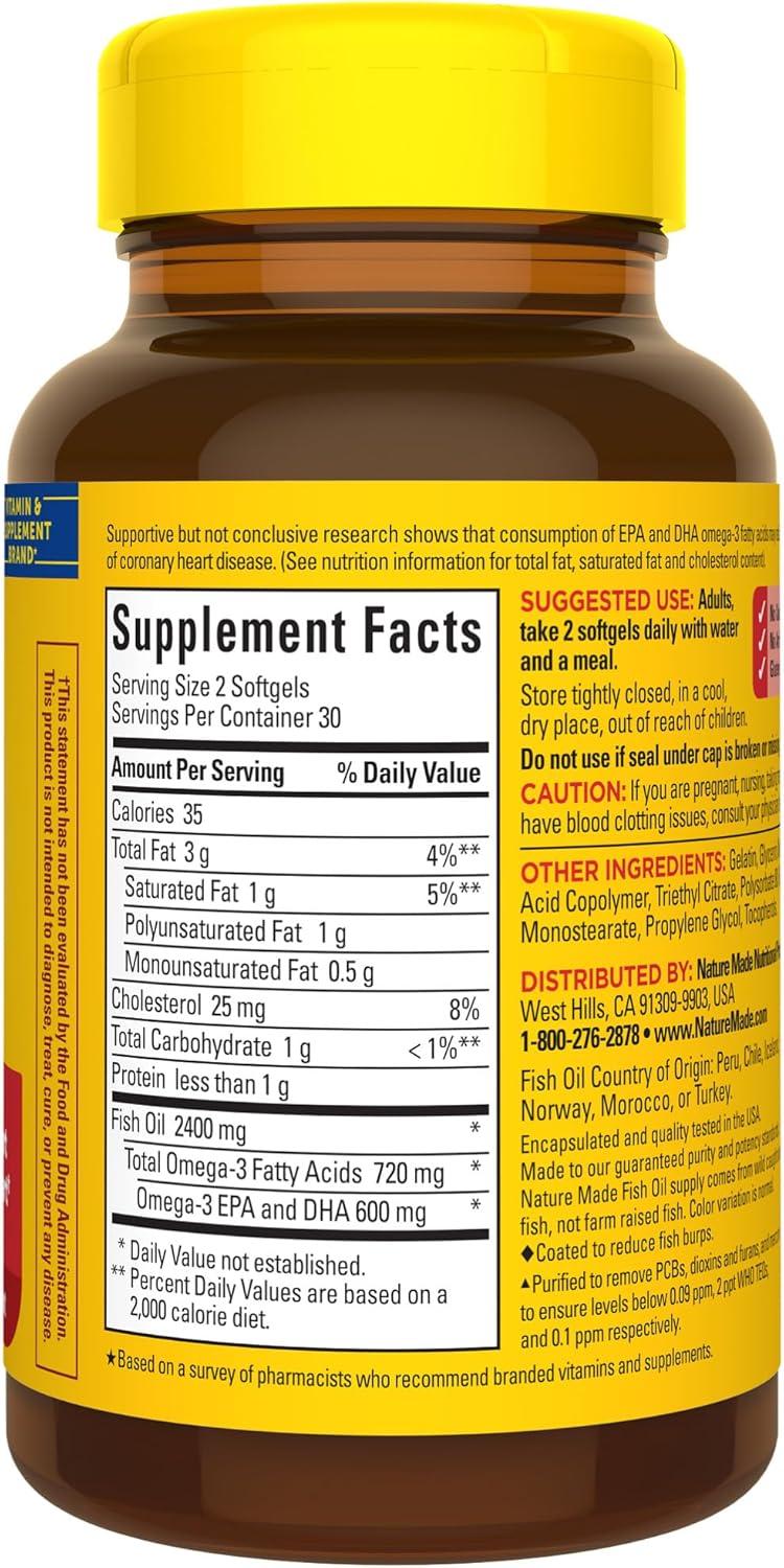 image:imageNature Made Burp Less Fish Oil Omega 3 Supplements 1200 mg Softgels EPA DHA Omega 3 Fish Oil Supplements for Healthy Heart Support 60 Softgels 30 Day Supply60 Count Pack of 1