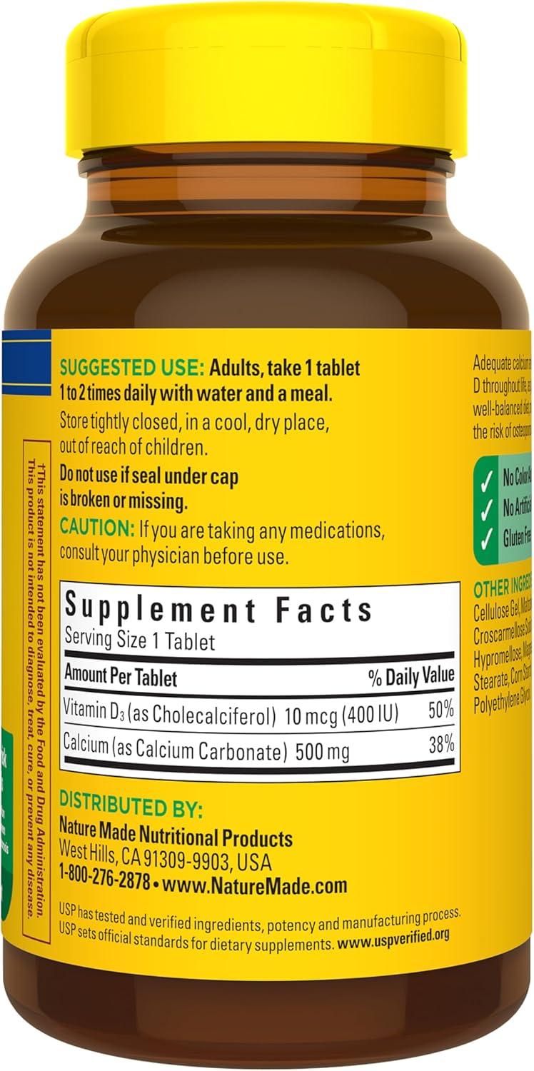image:imageNature Made Calcium 500 mg with Vitamin D3 Calcium and Vitamin D Supplement for Bone Support 130 TabletsUnflavored