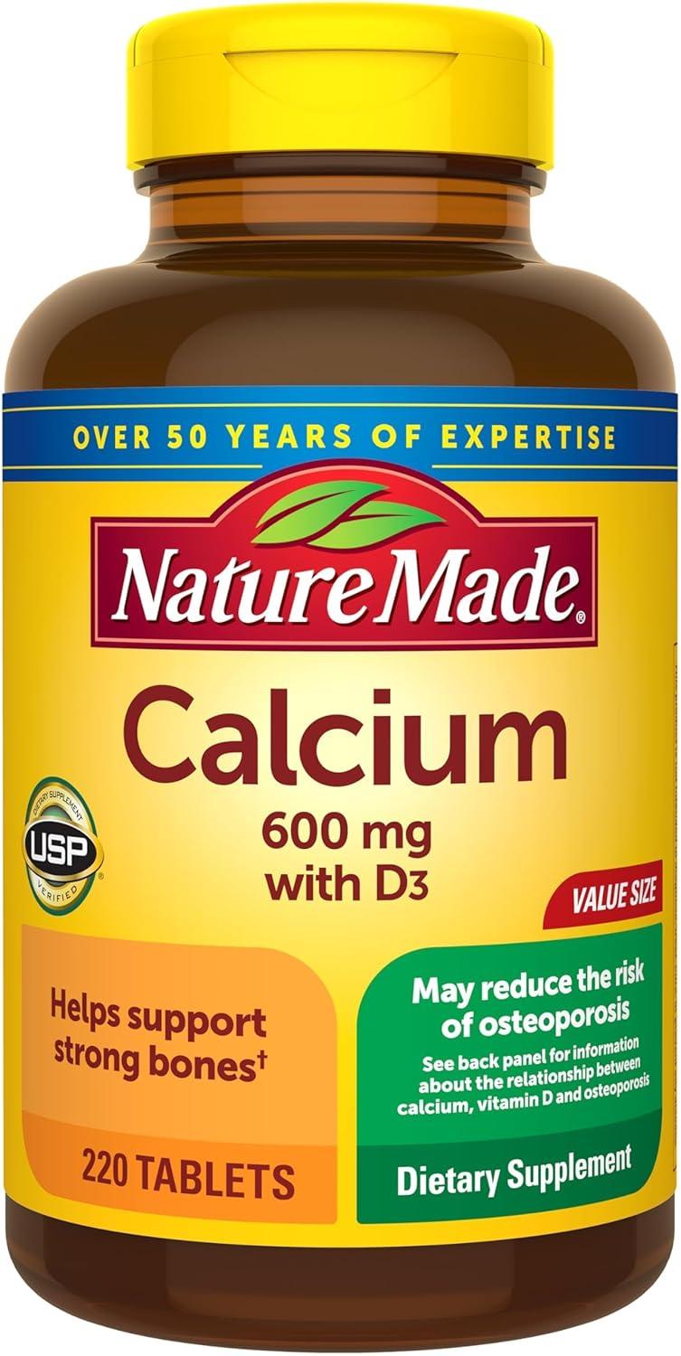 image:imageNature Made Calcium 600 mg with Vitamin D3 Dietary Supplement for Bone Support Calcium Supplement for Bone Health 60 TabletsUnflavored
