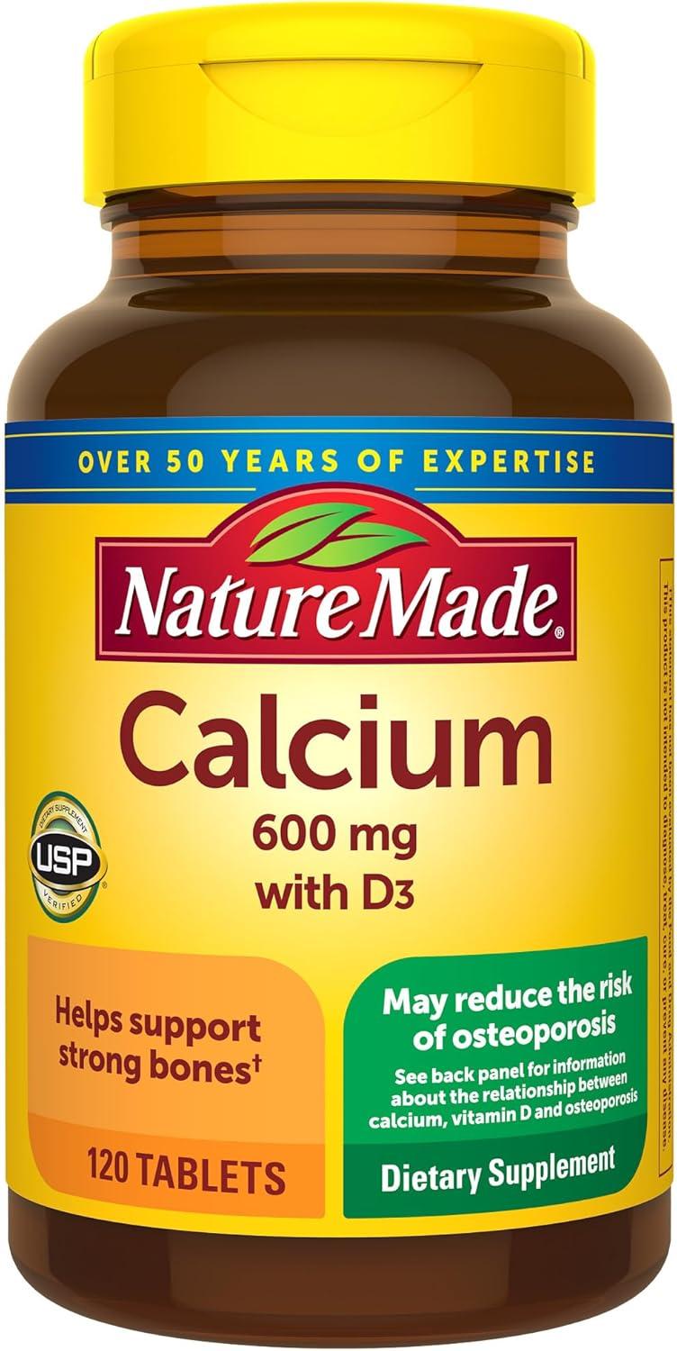 image:imageNature Made Calcium 600 mg with Vitamin D3 Dietary Supplement for Bone Support Calcium Supplement for Bone Health 60 TabletsUnflavored