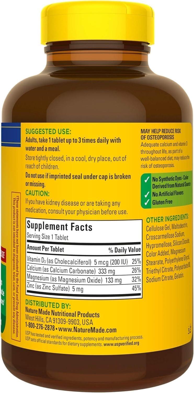 image:imageNature Made Calcium Magnesium Zinc with Vitamin D3 Dietary Calcium Supplement for Bone Support 300 TabletsUnflavored