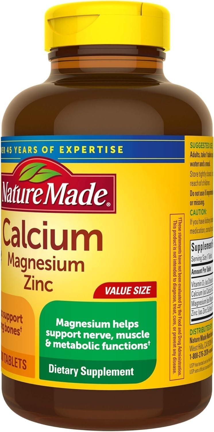 image:imageNature Made Calcium Magnesium Zinc with Vitamin D3 Dietary Calcium Supplement for Bone Support 300 TabletsUnflavored