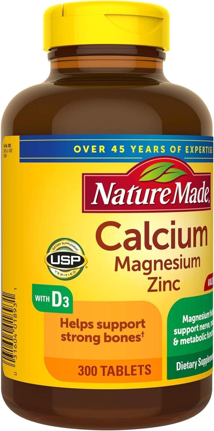 image:imageNature Made Calcium Magnesium Zinc with Vitamin D3 Dietary Calcium Supplement for Bone Support 300 TabletsUnflavored