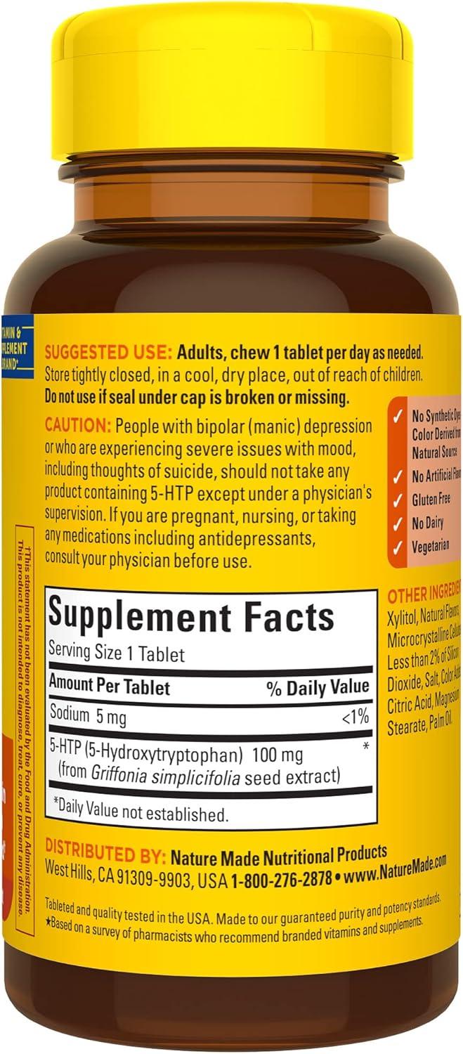 image:imageNature Made Chewable 5HTP 100mg 5HTP Mood Support Supplement 30 5 HTP Chewable Tablets 30 Day Supply