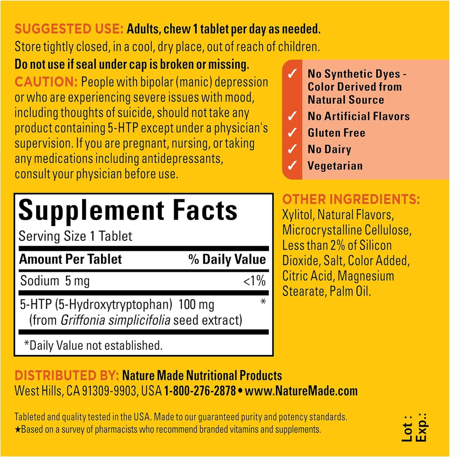 image:imageNature Made Chewable 5HTP 100mg 5HTP Mood Support Supplement 30 5 HTP Chewable Tablets 30 Day Supply