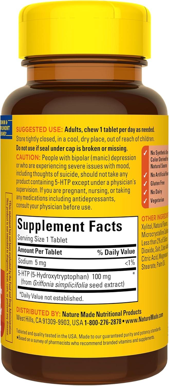 image:imageNature Made Chewable 5HTP 100mg 5HTP Mood Support Supplement 30 5 HTP Chewable Tablets 30 Day Supply