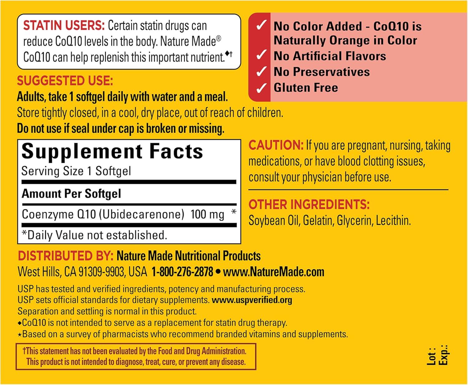 image:imageNature Made CoQ10 100mg Dietary Supplement for Heart Health Support 72 Softgels 72 Day Supply120 Count Pack of 1