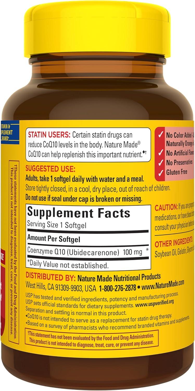 image:imageNature Made CoQ10 100mg Dietary Supplement for Heart Health Support 72 Softgels 72 Day Supply120 Count Pack of 1