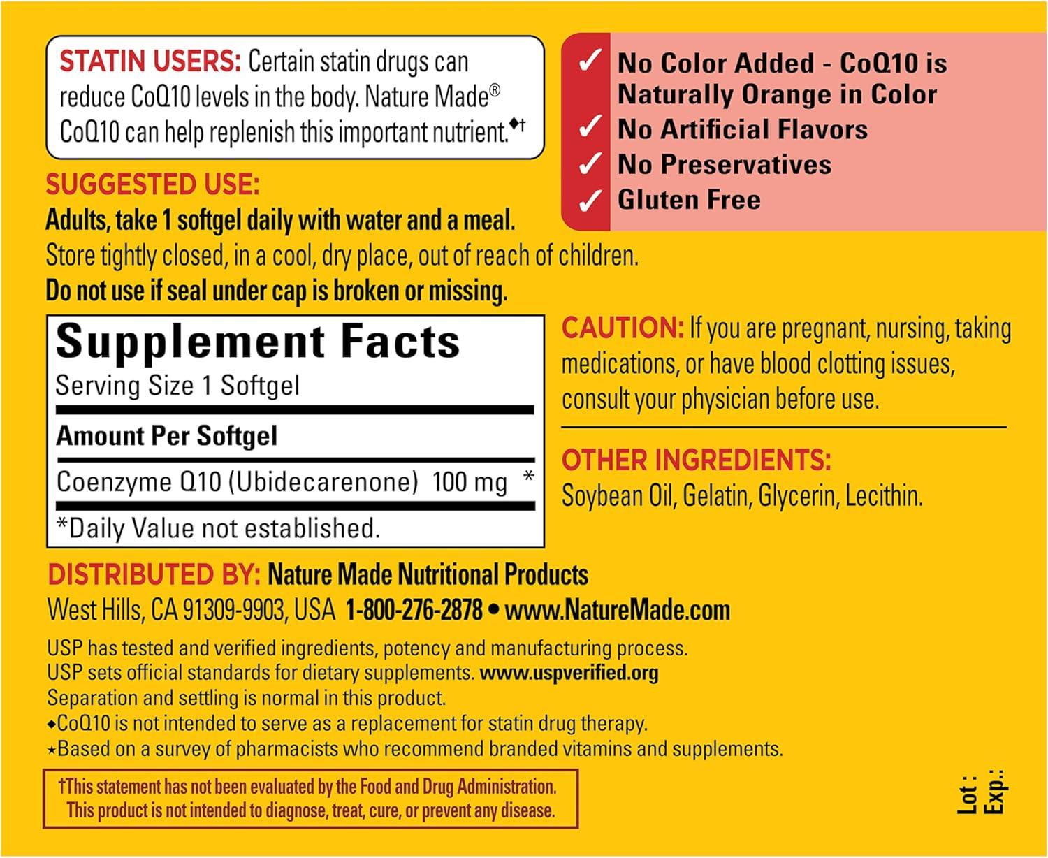 image:imageNature Made CoQ10 100mg Dietary Supplement for Heart Health Support 72 Softgels 72 Day Supply72 Count Pack of 1