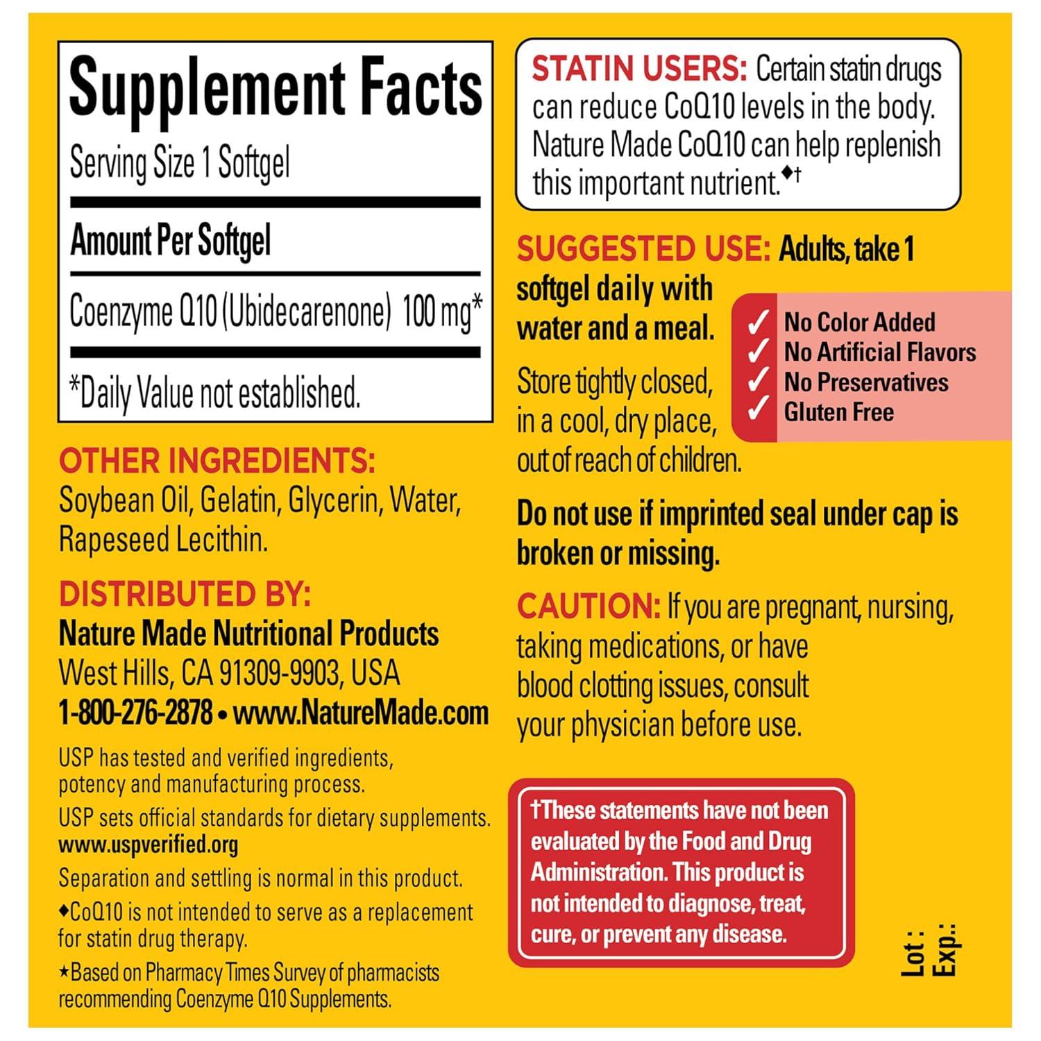 image:imageNature Made CoQ10 100mg Softgels Dietary Supplement for Heart Health Support 40 Softgels 40 Day SupplyUnflavored