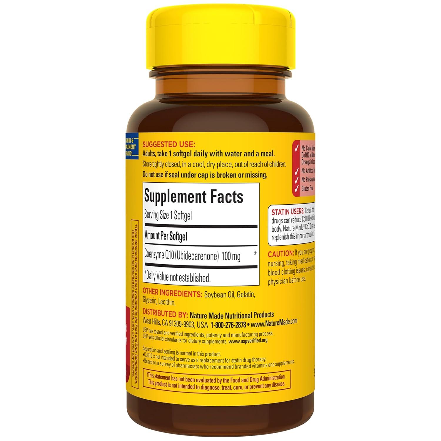 image:imageNature Made CoQ10 100mg Softgels Dietary Supplement for Heart Health Support 40 Softgels 40 Day SupplyUnflavored