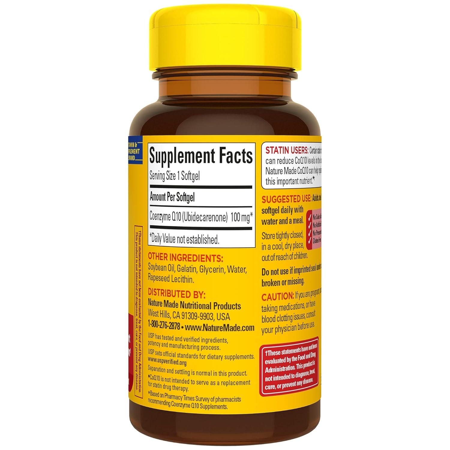 image:imageNature Made CoQ10 100mg Softgels Dietary Supplement for Heart Health Support 40 Softgels 40 Day SupplyUnflavored