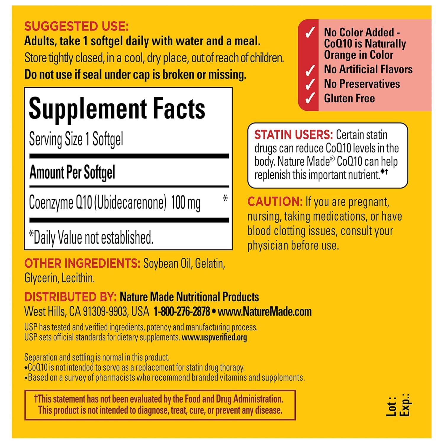 image:imageNature Made CoQ10 100mg Softgels Dietary Supplement for Heart Health Support 40 Softgels 40 Day SupplyUnflavored