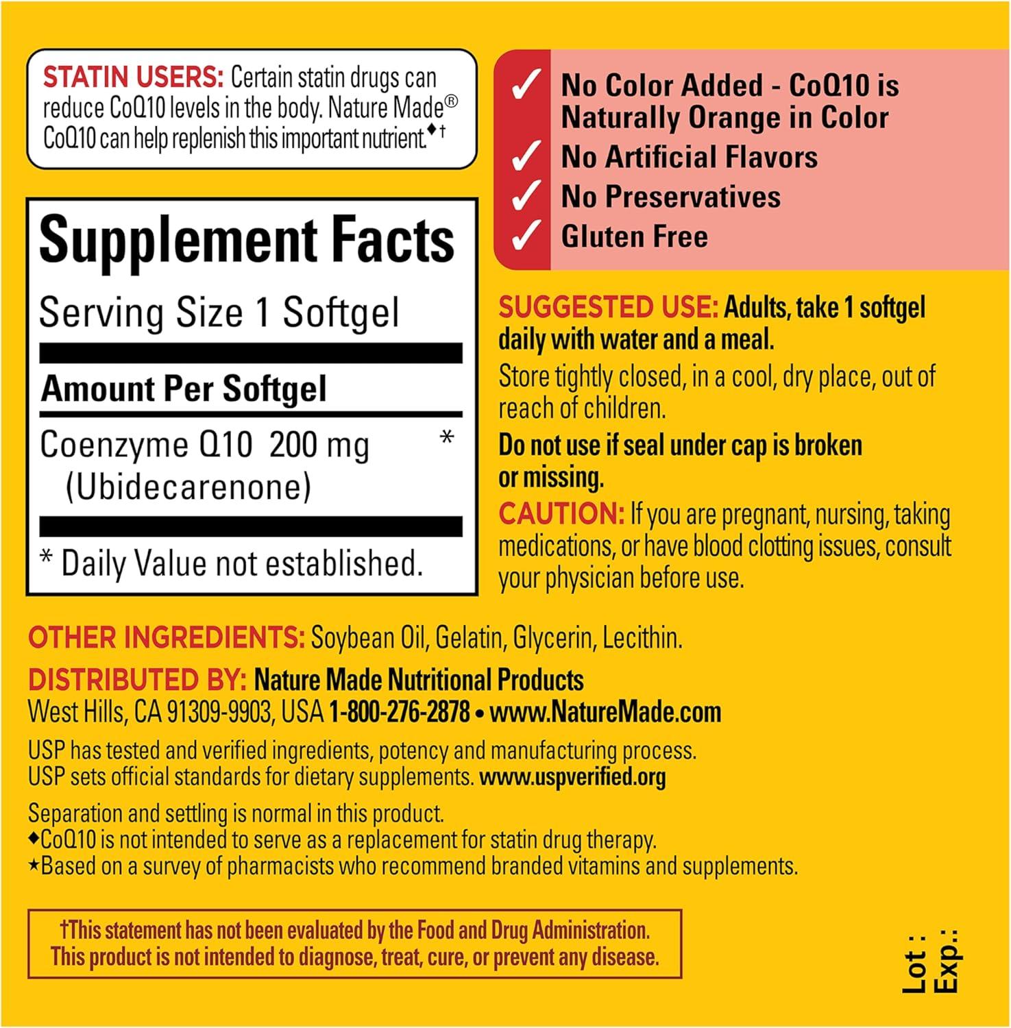 image:imageNature Made CoQ10 200mg Softgels Dietary Supplement for Heart Health Support 80 Softgels 80 Day SupplyUnflavored