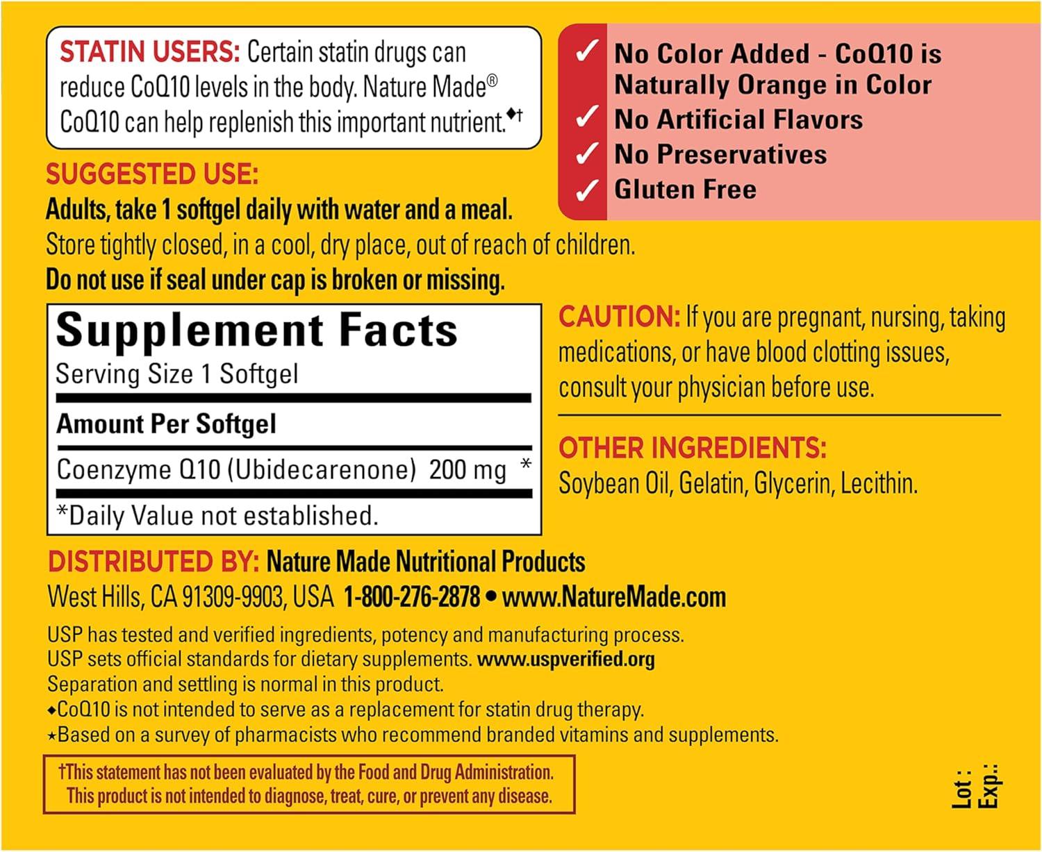 image:imageNature Made CoQ10 200mg Softgels Dietary Supplement for Heart Health Support 80 Softgels 80 Day SupplyUnflavored