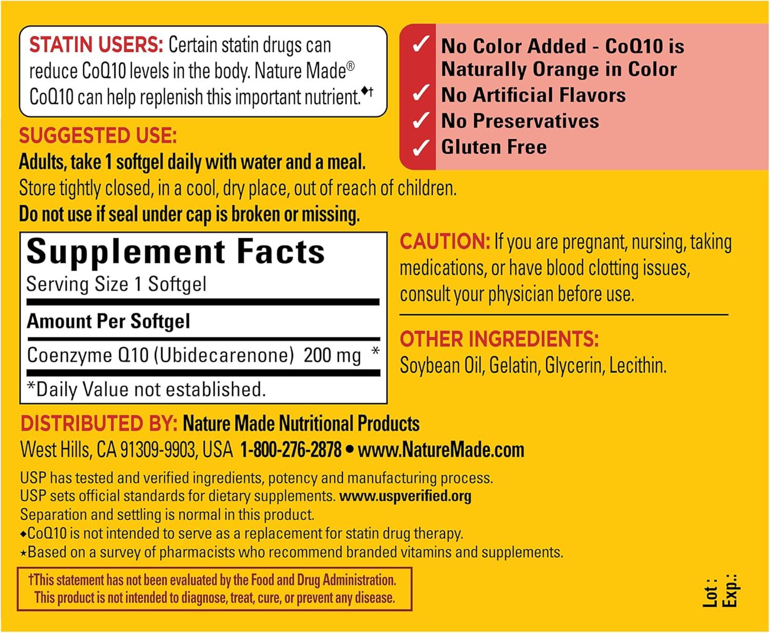 image:imageNature Made CoQ10 200mg Softgels Dietary Supplement for Heart Health Support 80 Softgels 80 Day SupplyUnflavored